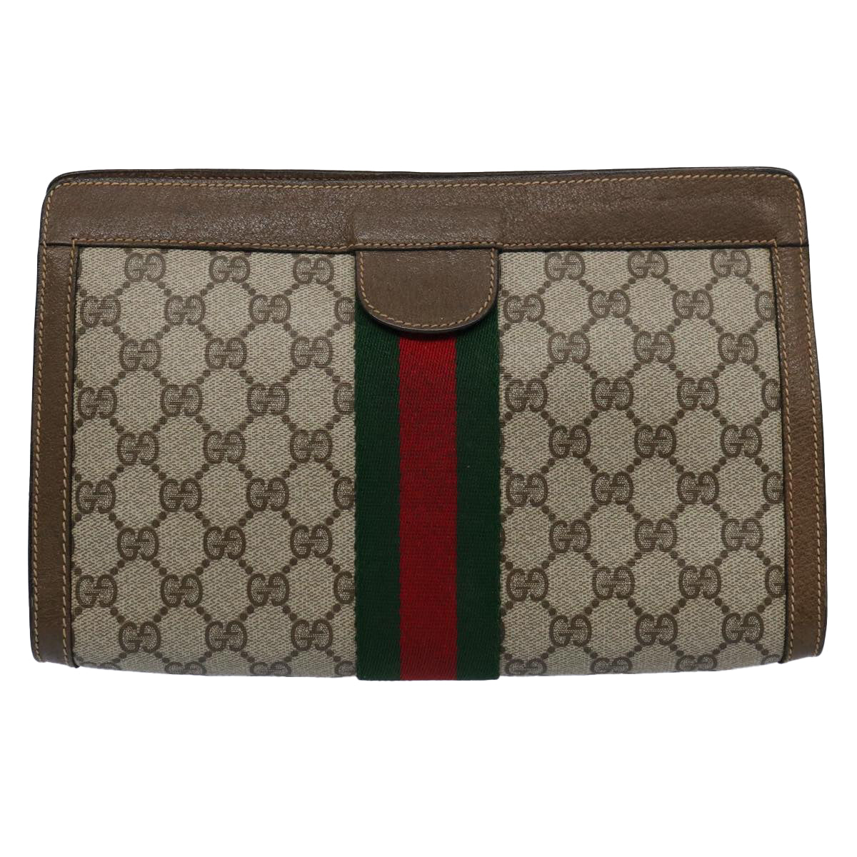 GUCCI GG Supreme Web Sherry Line Clutch Bag Beige Green 89 01 002 yk9700