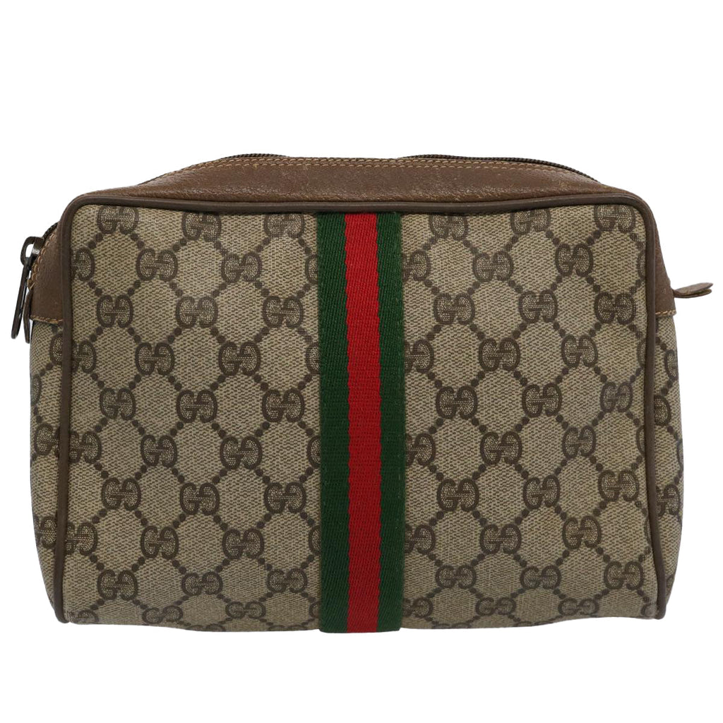GUCCI GG Supreme Web Sherry Line Clutch Bag Beige Red 89 01 012 yk9732