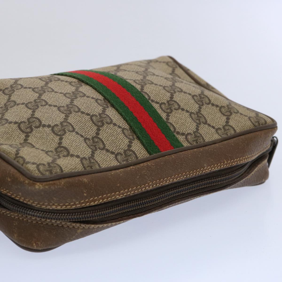 GUCCI GG Supreme Web Sherry Line Clutch Bag Beige Red 89 01 012 yk9732