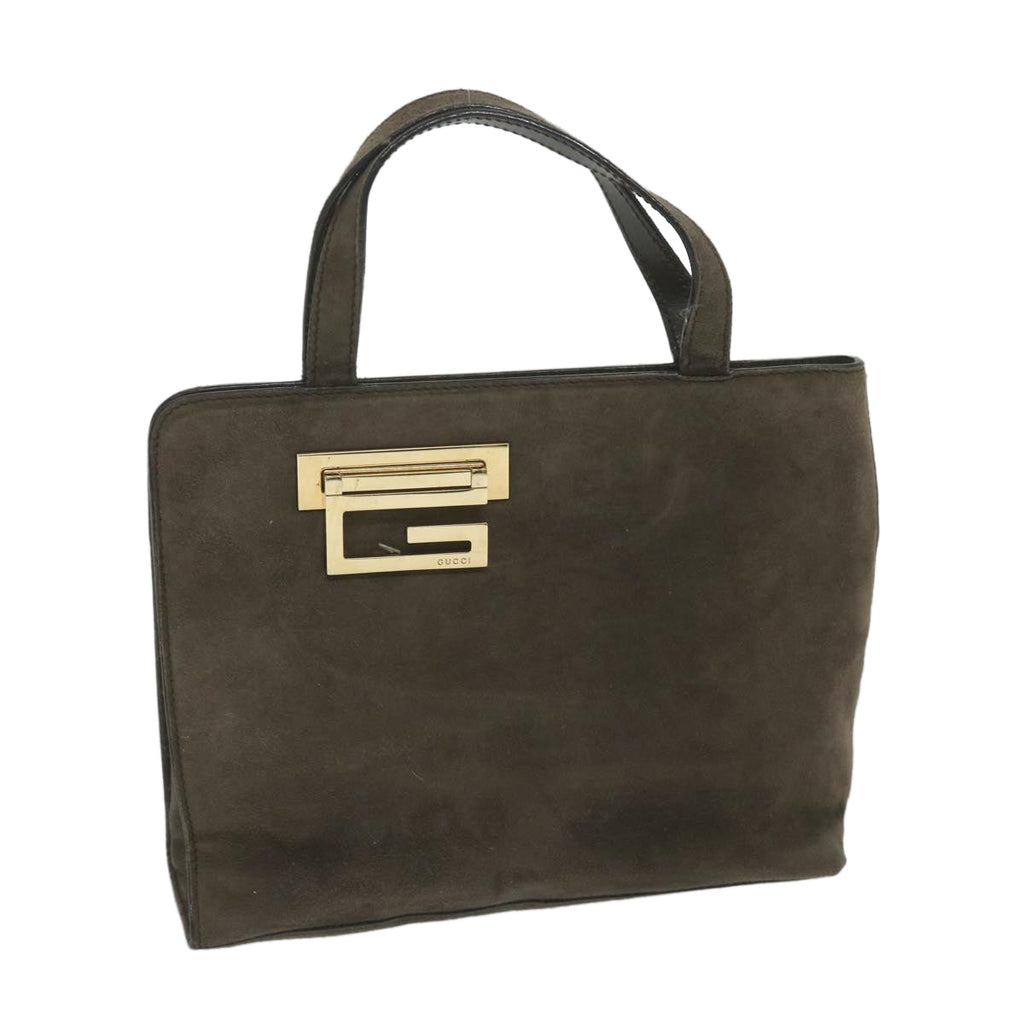 GUCCI Hand Bag Suede Brown yk9744