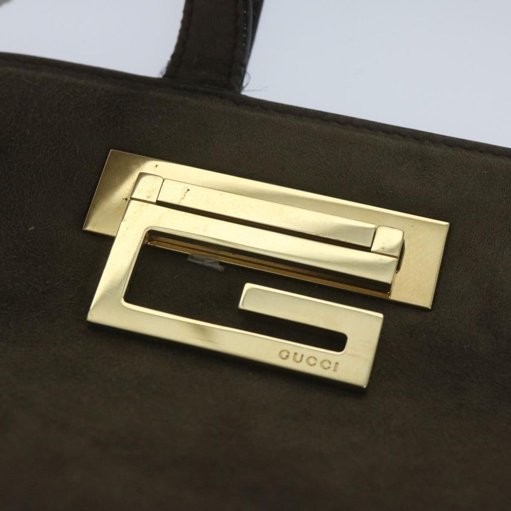 GUCCI Hand Bag Suede Brown yk9744