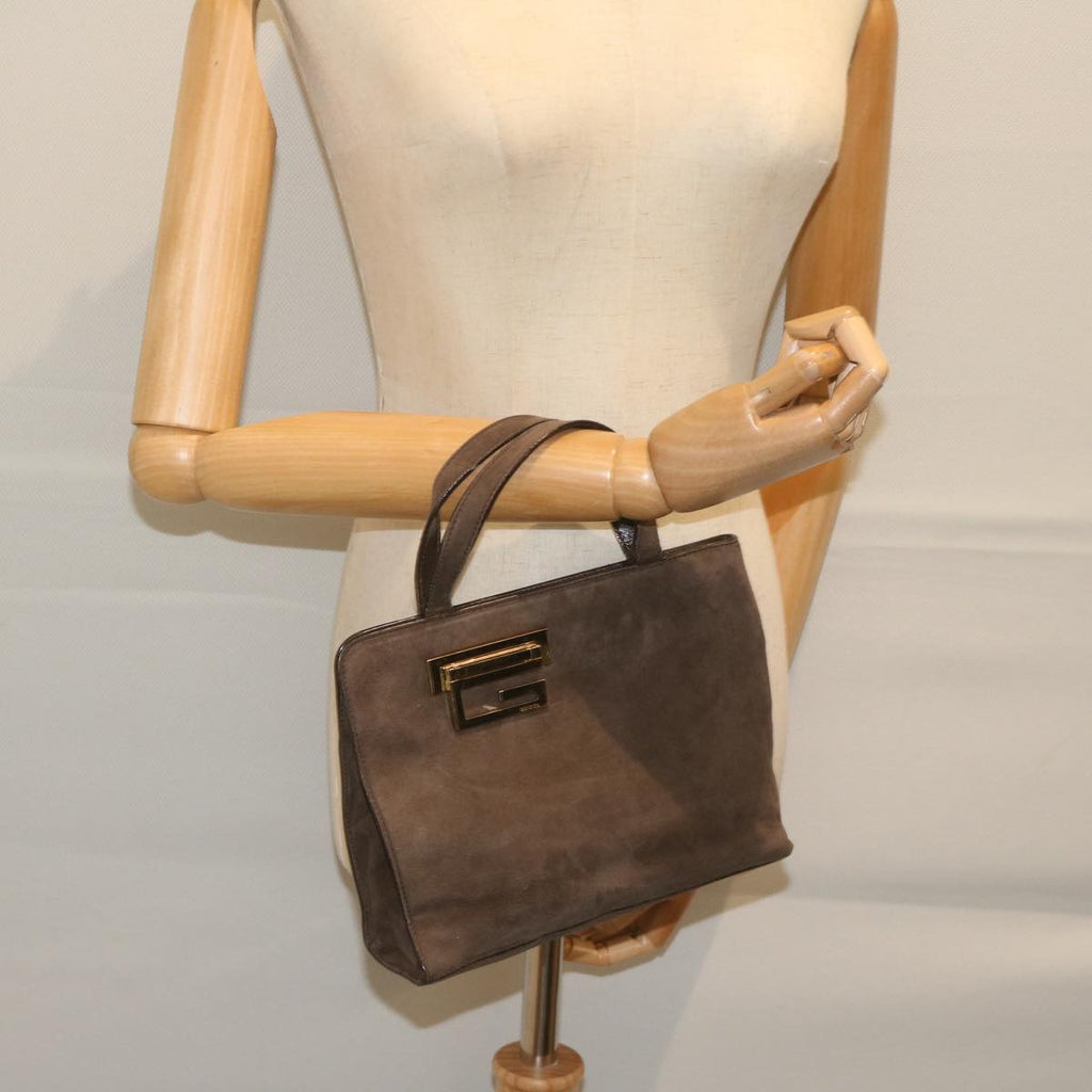 GUCCI Hand Bag Suede Brown yk9744