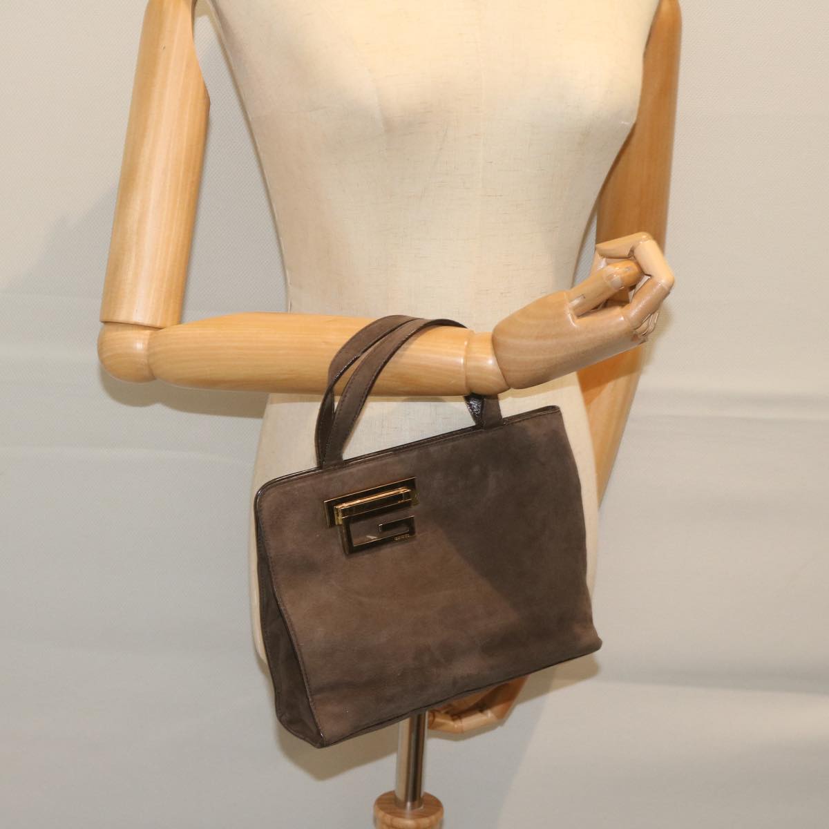 GUCCI Hand Bag Suede Brown yk9744
