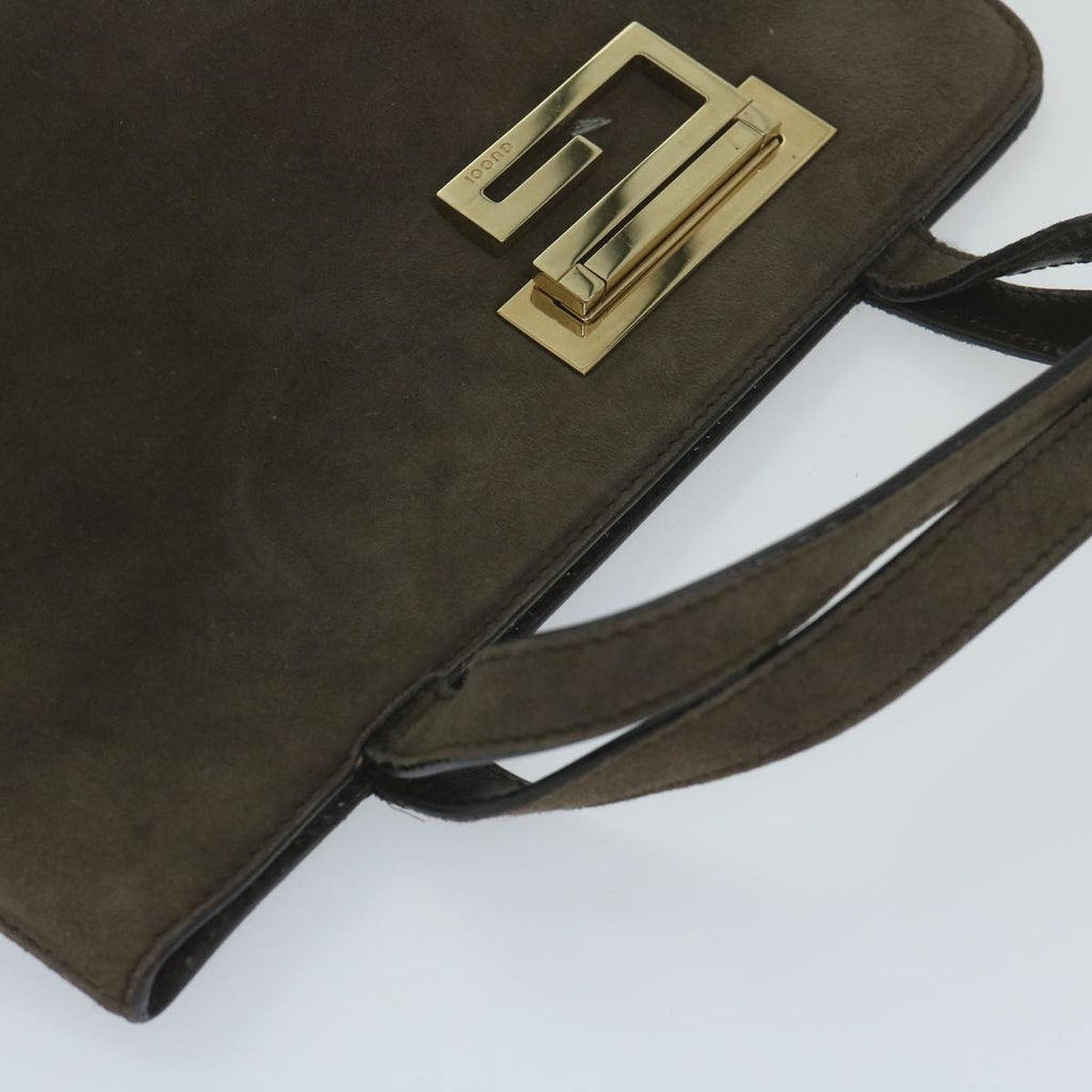 GUCCI Hand Bag Suede Brown yk9744