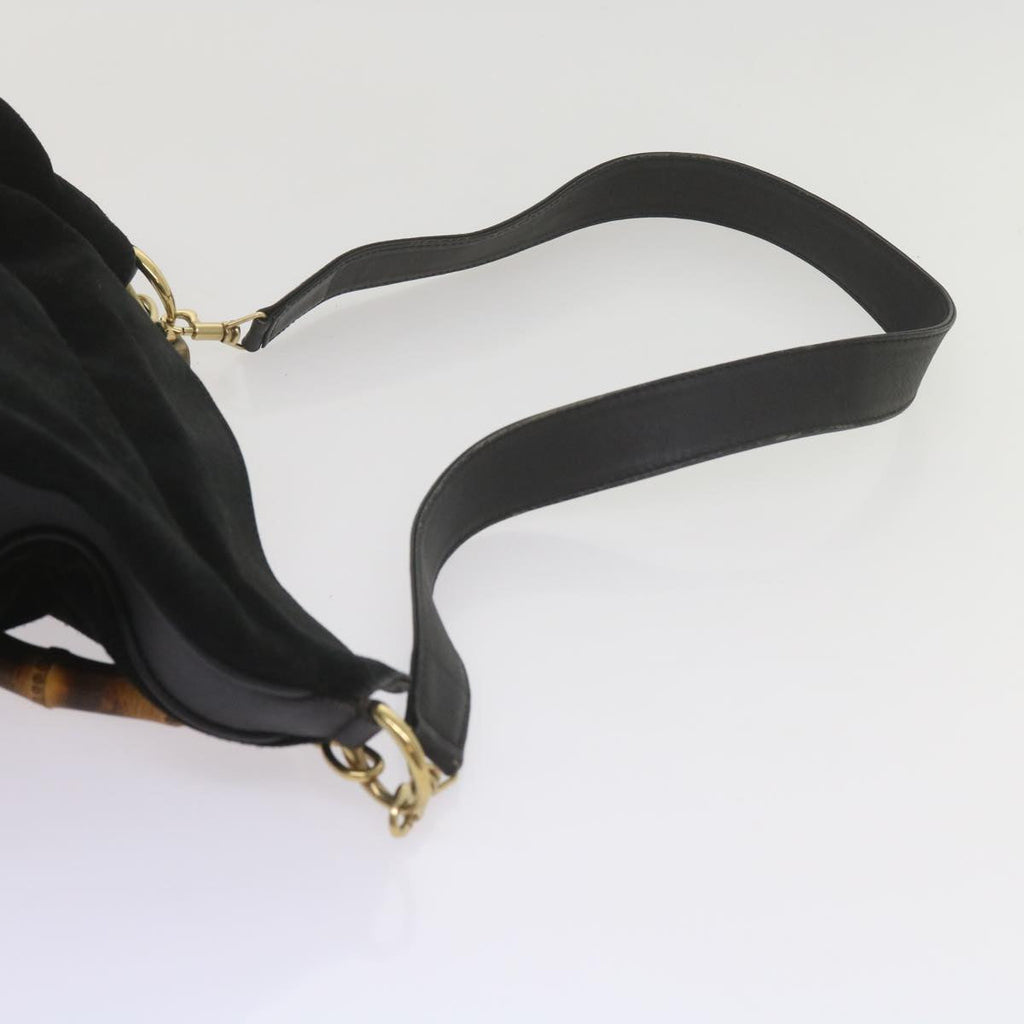 GUCCI Bamboo Shoulder Bag Leather Suede 2Set Black Brown yk9747