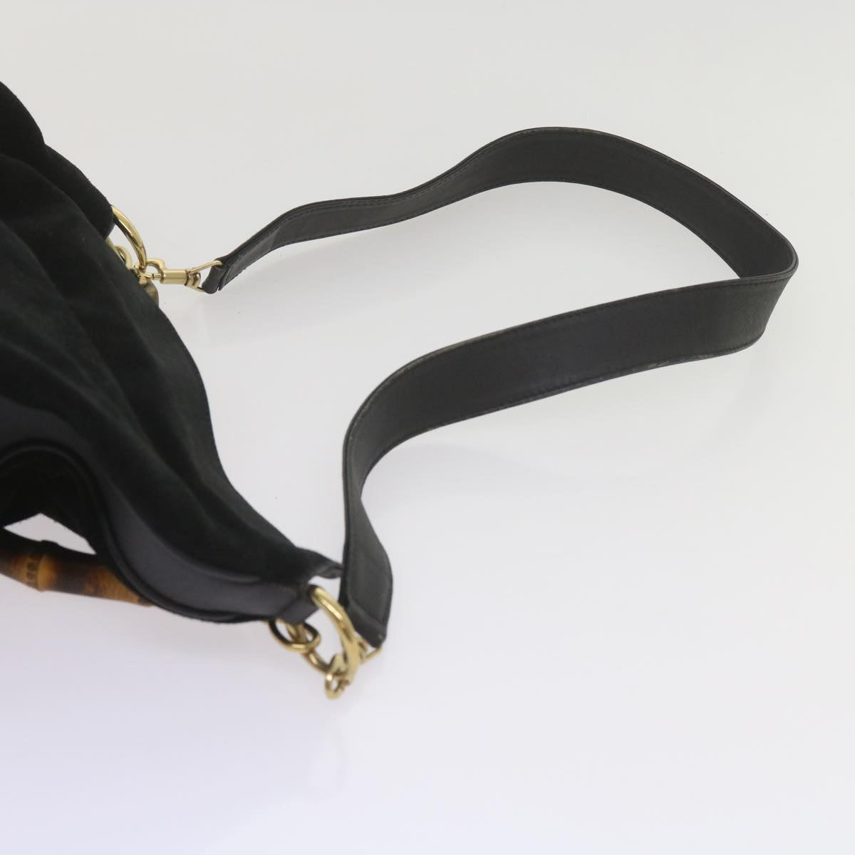 GUCCI Bamboo Shoulder Bag Leather Suede 2Set Black Brown yk9747