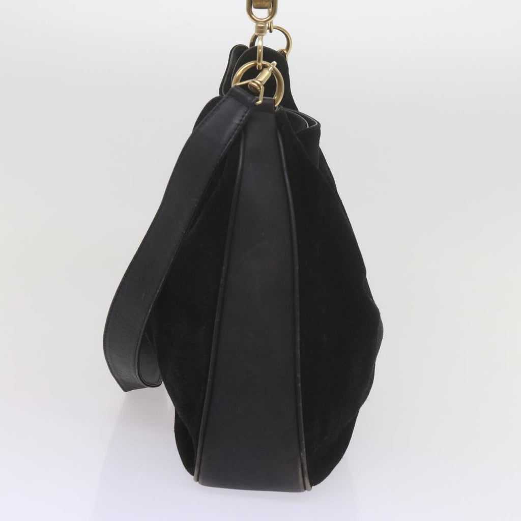 GUCCI Bamboo Shoulder Bag Leather Suede 2Set Black Brown yk9747