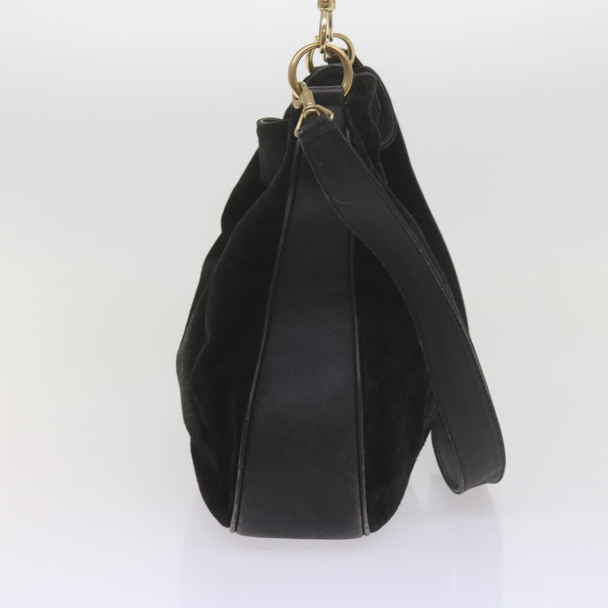 GUCCI Bamboo Shoulder Bag Leather Suede 2Set Black Brown yk9747