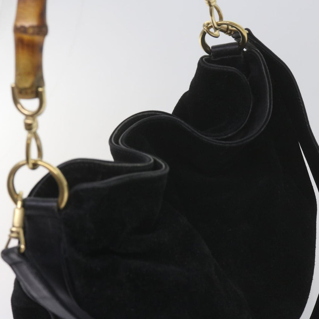GUCCI Bamboo Shoulder Bag Leather Suede 2Set Black Brown yk9747