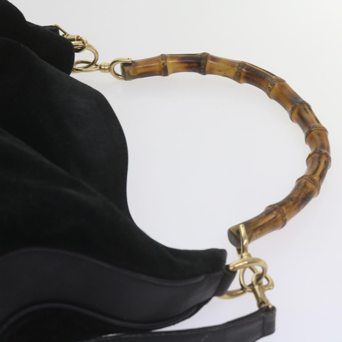 GUCCI Bamboo Shoulder Bag Leather Suede 2Set Black Brown yk9747