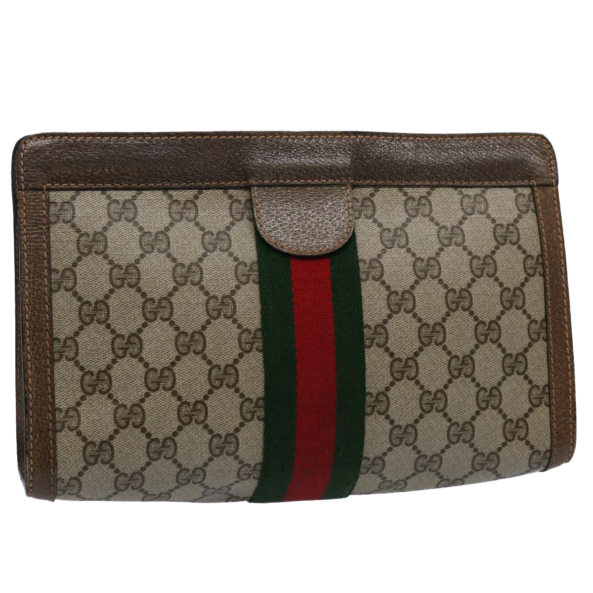 GUCCI GG Supreme Web Sherry Line Clutch Bag Beige Red 89 01 002 yk9751