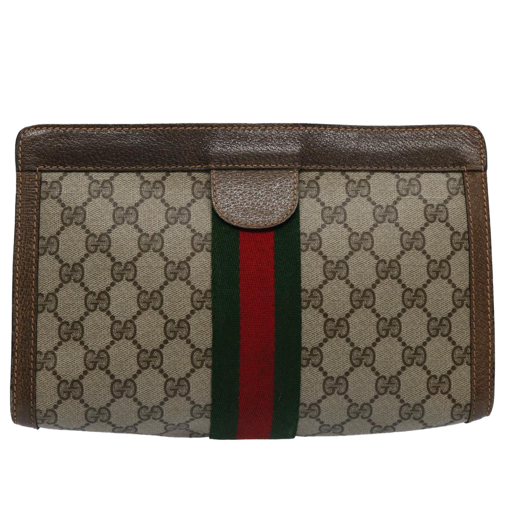 GUCCI GG Supreme Web Sherry Line Clutch Bag Beige Red 89 01 002 yk9751