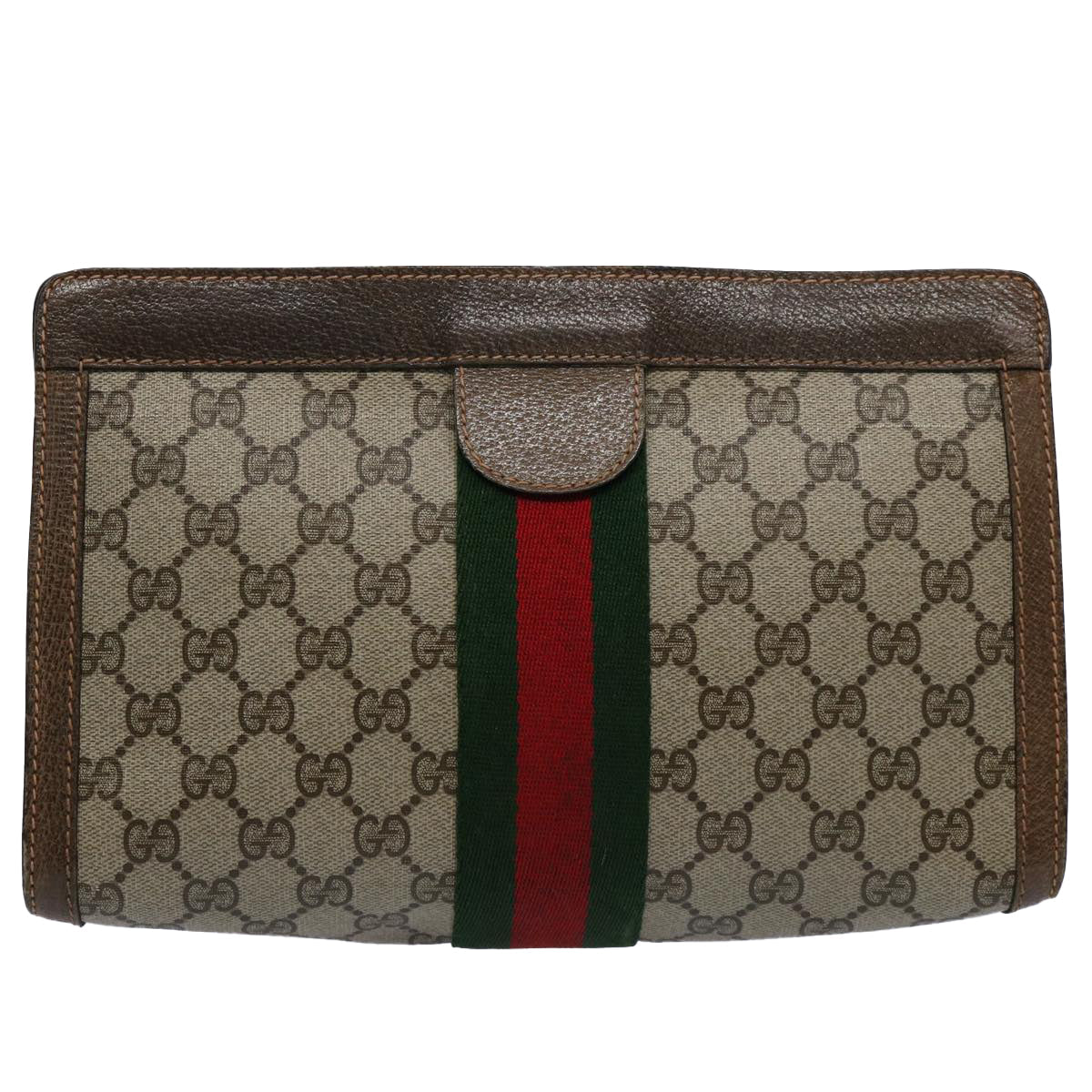 GUCCI GG Supreme Web Sherry Line Clutch Bag Beige Red 89 01 002 yk9751