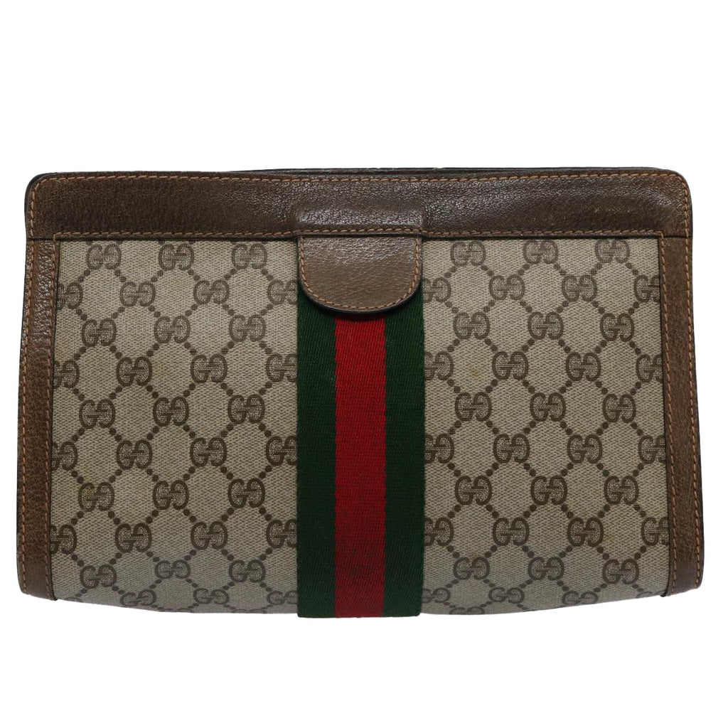 GUCCI GG Supreme Web Sherry Line Clutch Bag Beige Red 89 01 002 yk9751