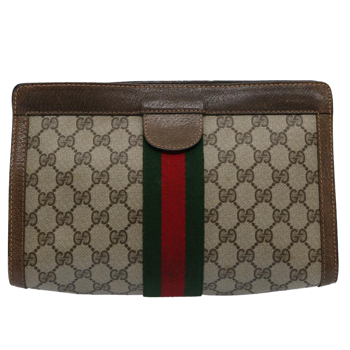 GUCCI GG Supreme Web Sherry Line Clutch Bag Beige Red 89 01 002 yk9751