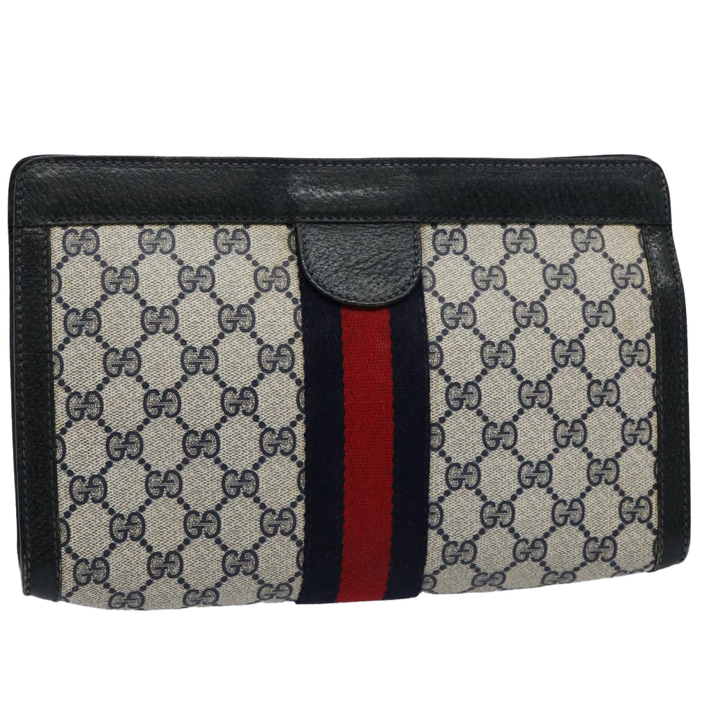 GUCCI GG Supreme Sherry Line Clutch Bag Red Navy 89 01 002 yk9754