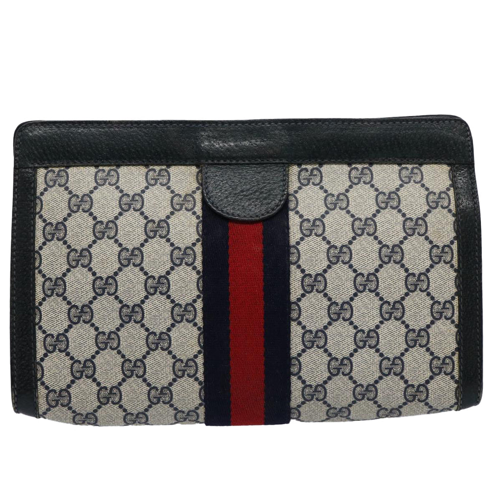 GUCCI GG Supreme Sherry Line Clutch Bag Red Navy 89 01 002 yk9754
