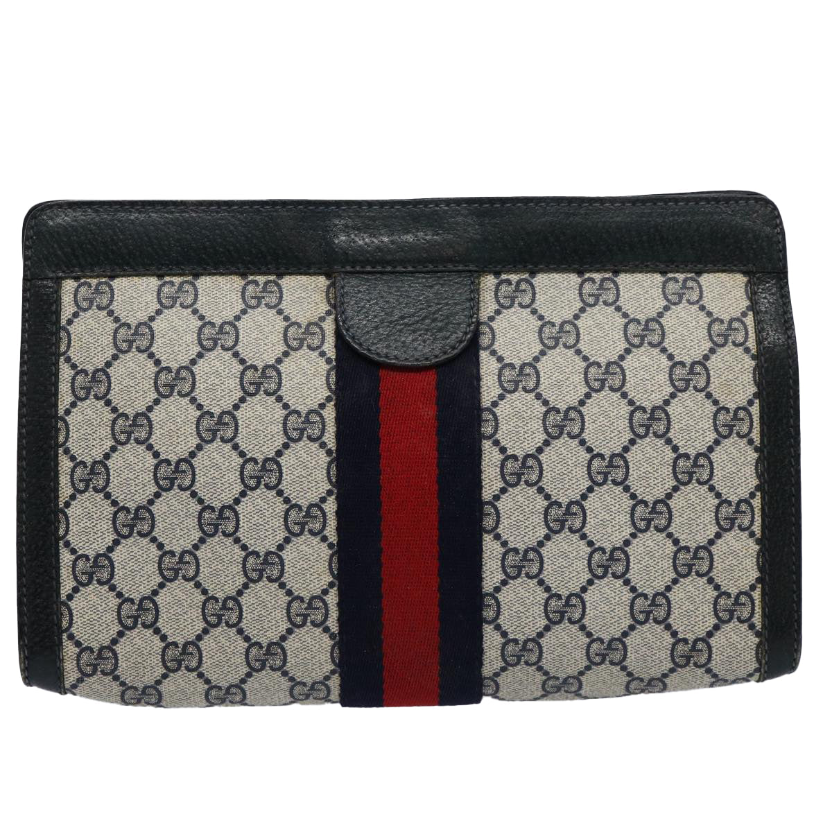 GUCCI GG Supreme Sherry Line Clutch Bag Red Navy 89 01 002 yk9754
