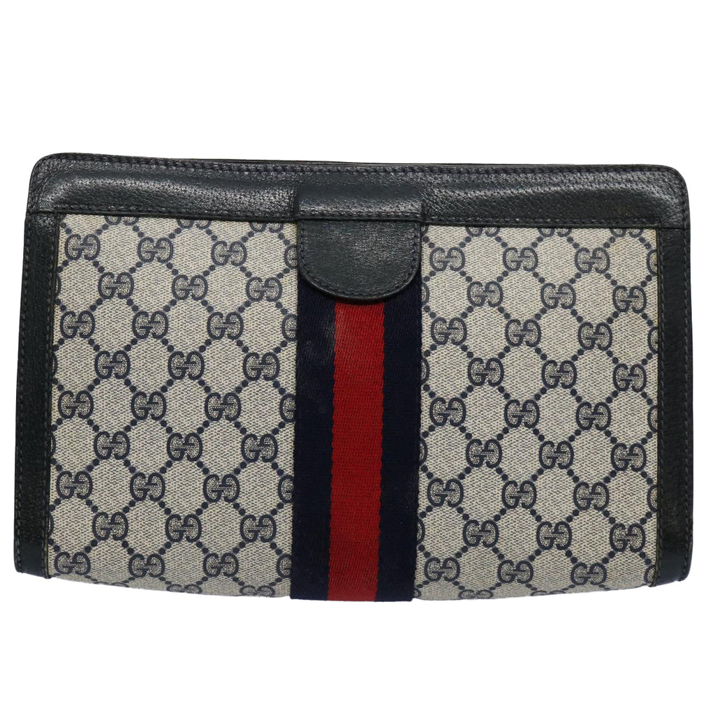 GUCCI GG Supreme Sherry Line Clutch Bag Red Navy 89 01 002 yk9754