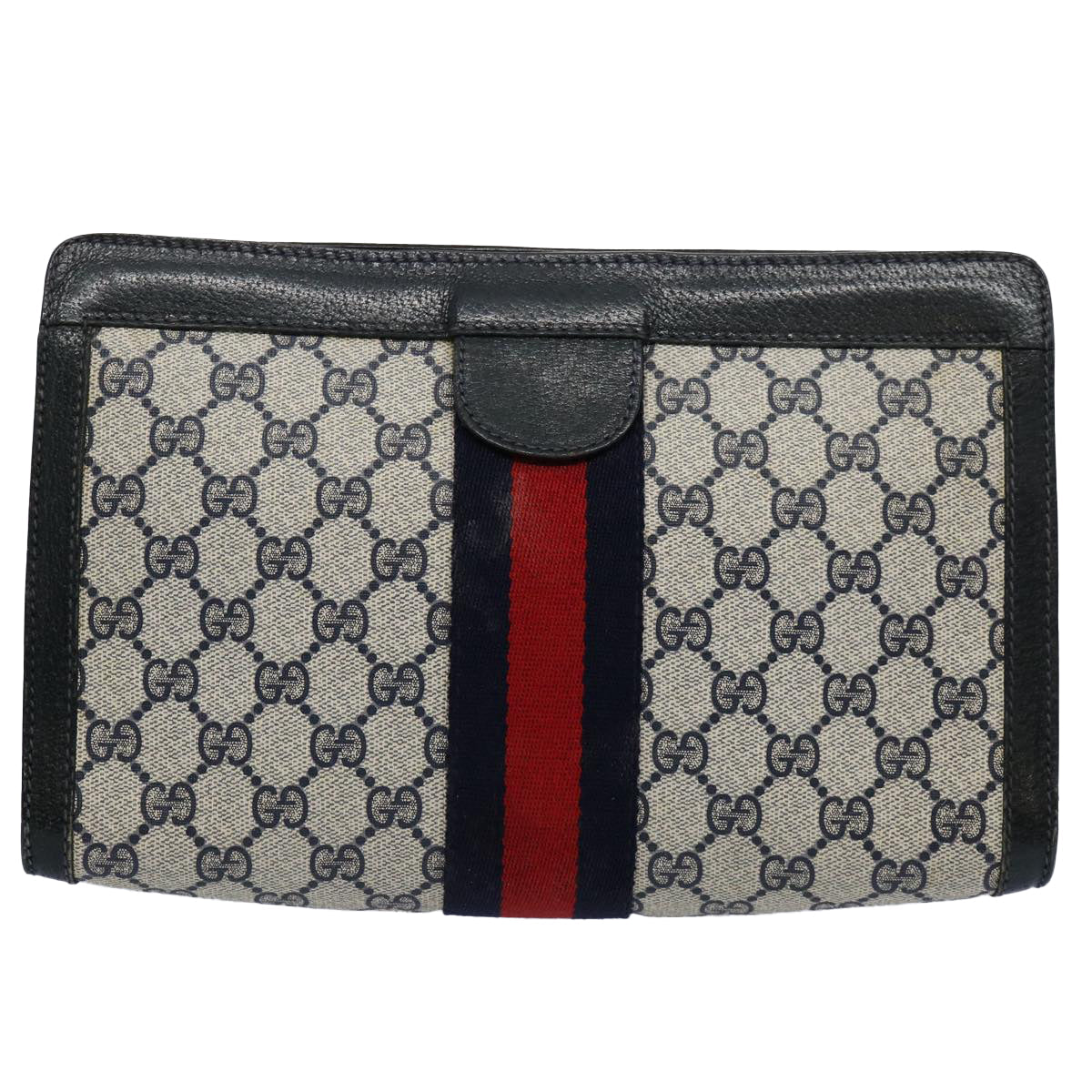 GUCCI GG Supreme Sherry Line Clutch Bag Red Navy 89 01 002 yk9754