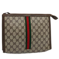 GUCCI GG Supreme Web Sherry Line Clutch Bag PVC Leather Beige Red yk9761