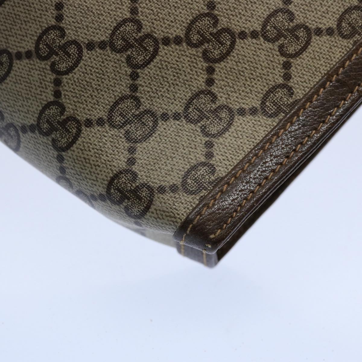 GUCCI GG Supreme Web Sherry Line Clutch Bag PVC Leather Beige Red yk9761