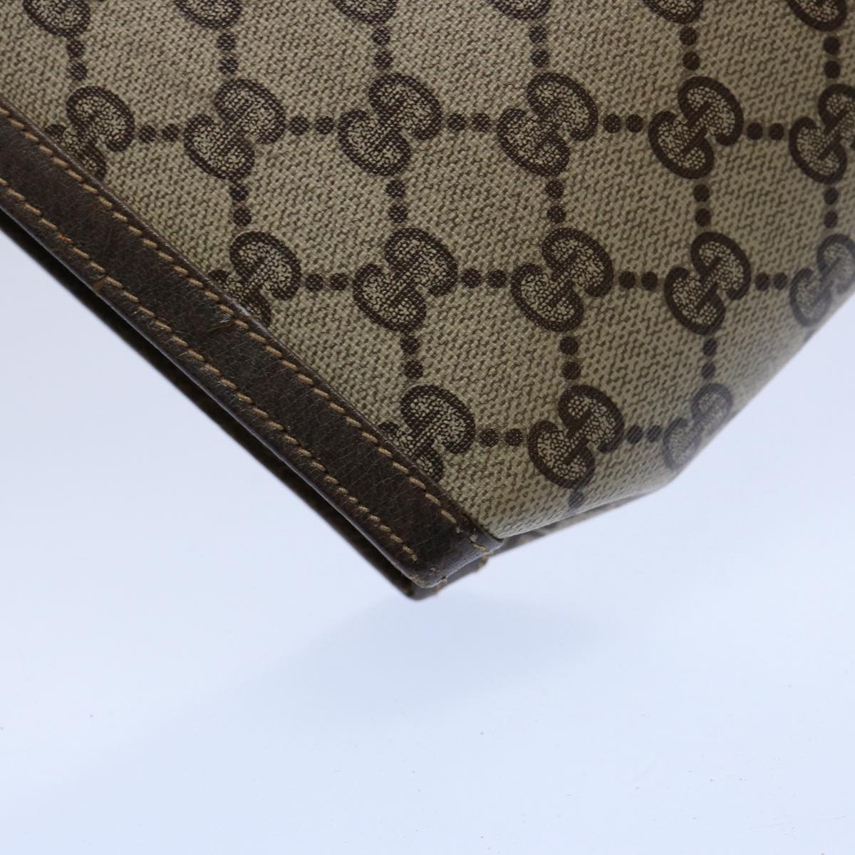 GUCCI GG Supreme Web Sherry Line Clutch Bag PVC Leather Beige Red yk9761