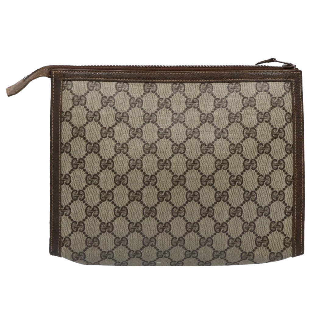 GUCCI GG Supreme Web Sherry Line Clutch Bag PVC Leather Beige Red yk9761