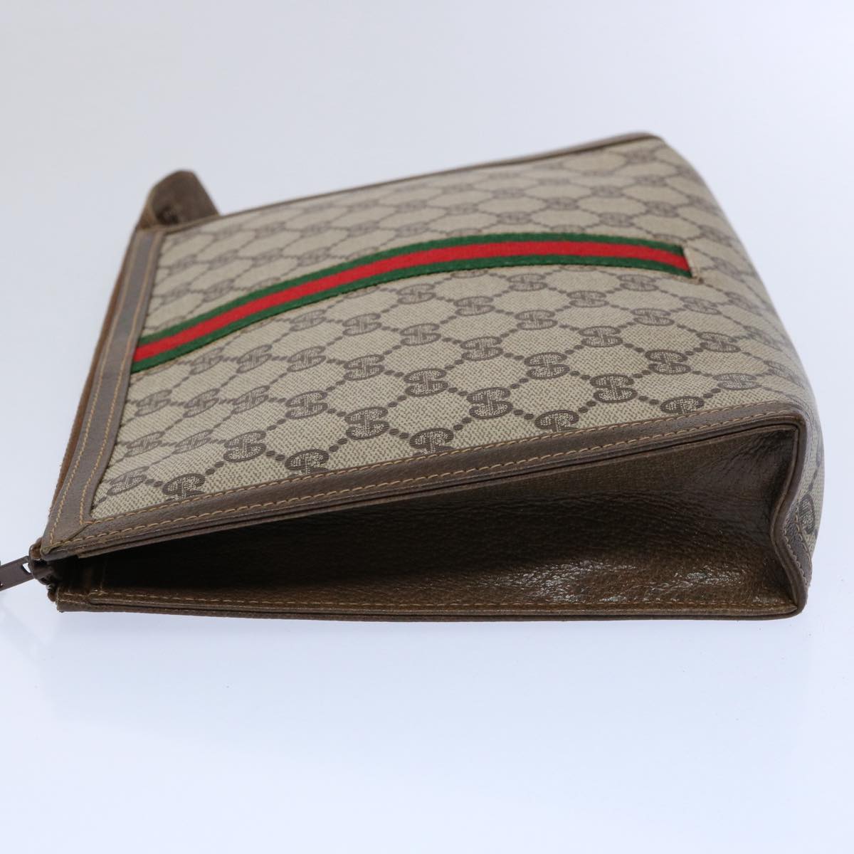 GUCCI GG Supreme Web Sherry Line Clutch Bag PVC Leather Beige Red yk9761