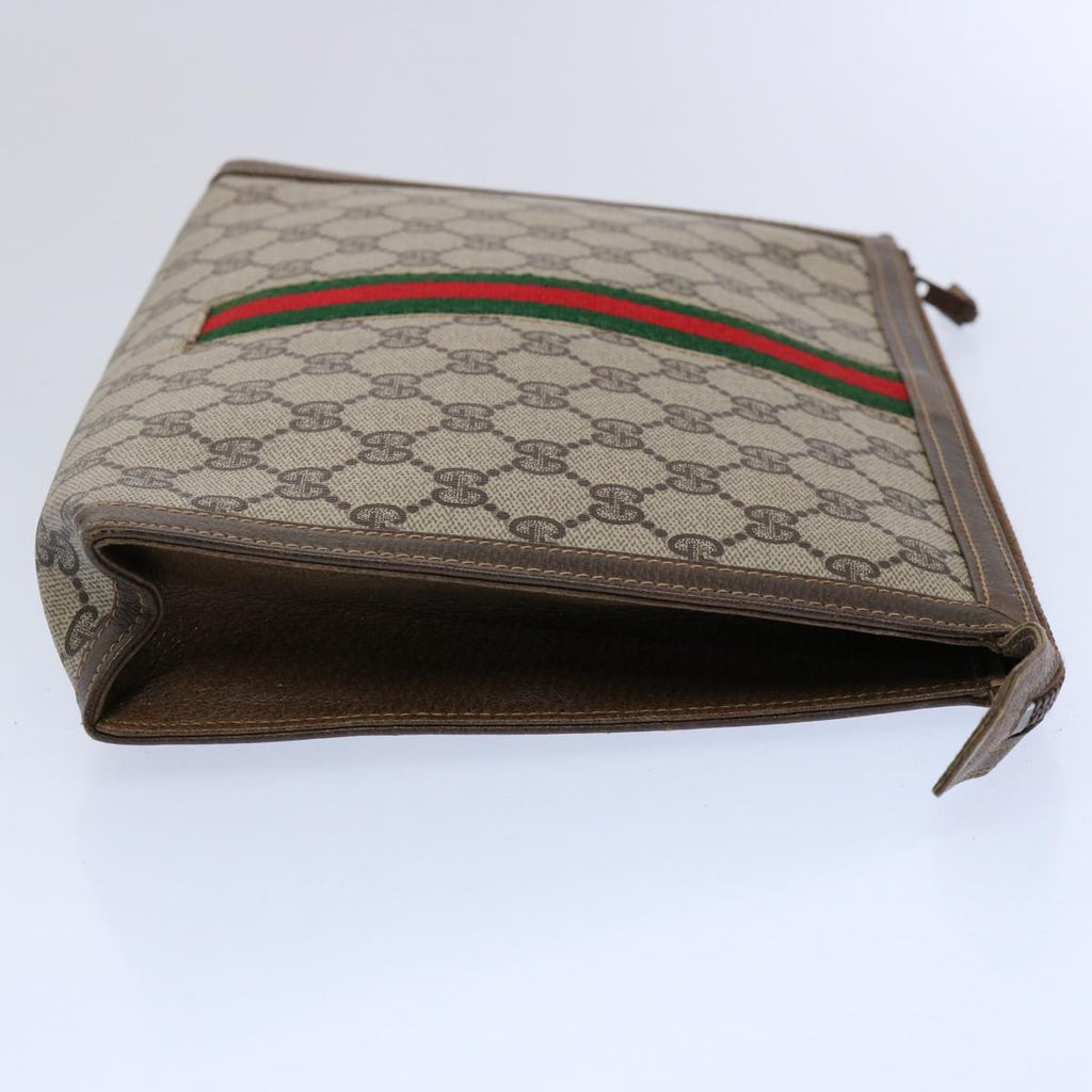 GUCCI GG Supreme Web Sherry Line Clutch Bag PVC Leather Beige Red yk9761