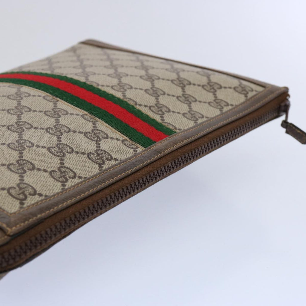 GUCCI GG Supreme Web Sherry Line Clutch Bag PVC Leather Beige Red yk9761