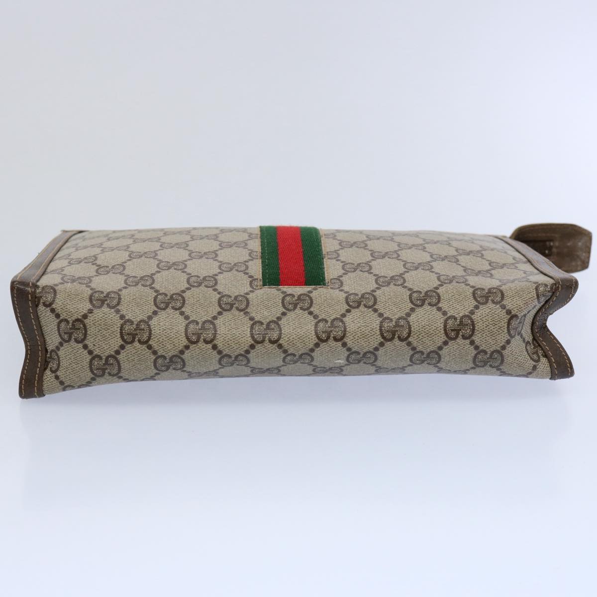 GUCCI GG Supreme Web Sherry Line Clutch Bag PVC Leather Beige Red yk9761