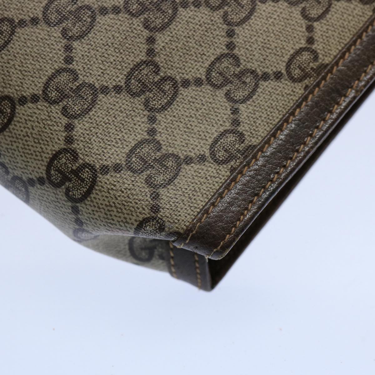 GUCCI GG Supreme Web Sherry Line Clutch Bag PVC Leather Beige Red yk9761