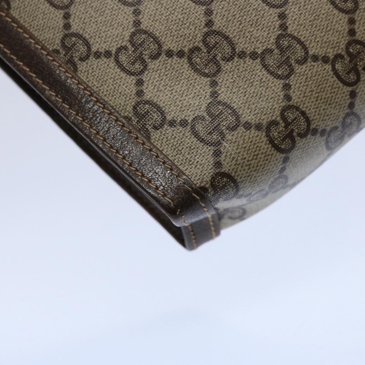 GUCCI GG Supreme Web Sherry Line Clutch Bag PVC Leather Beige Red yk9761