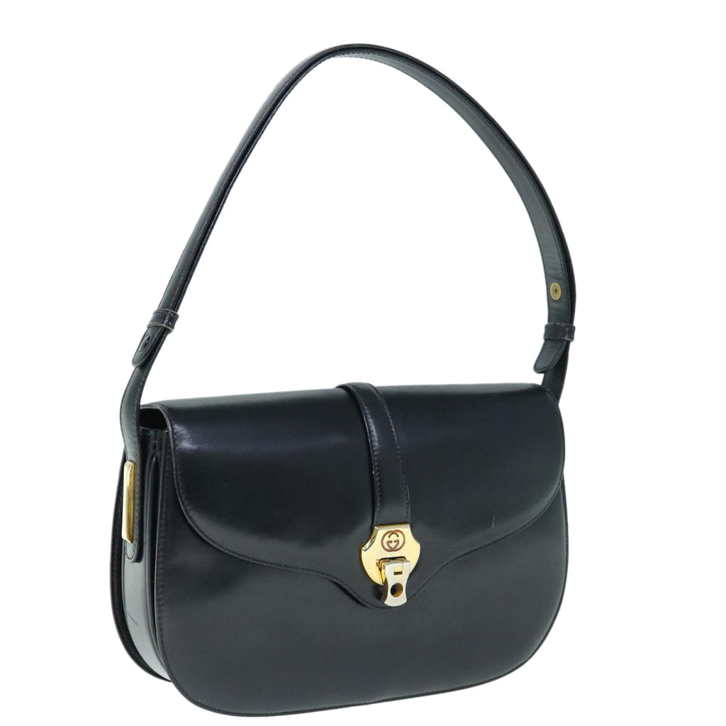 GUCCI Interlocking Shoulder Bag Leather Black yk9764