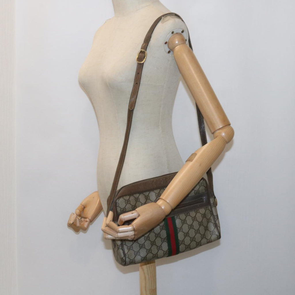GUCCI GG Canvas Web Sherry Line Shoulder Bag PVC Beige Green Red yk9773