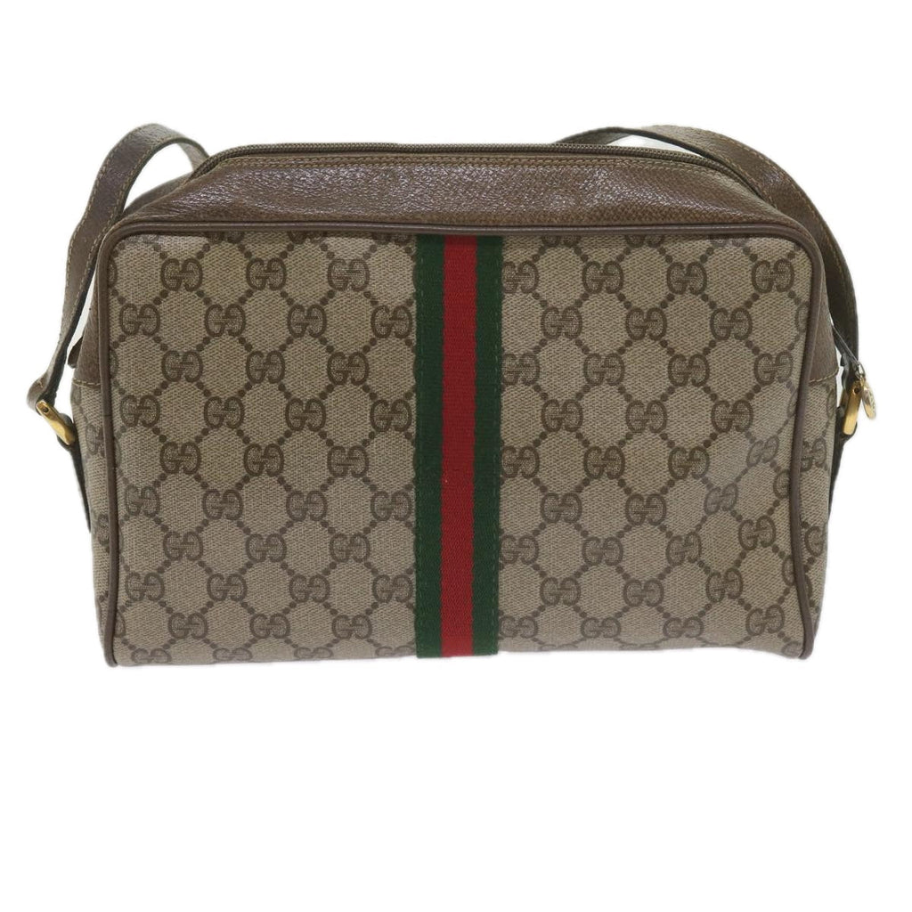 GUCCI GG Canvas Web Sherry Line Shoulder Bag PVC Beige Green Red yk9773
