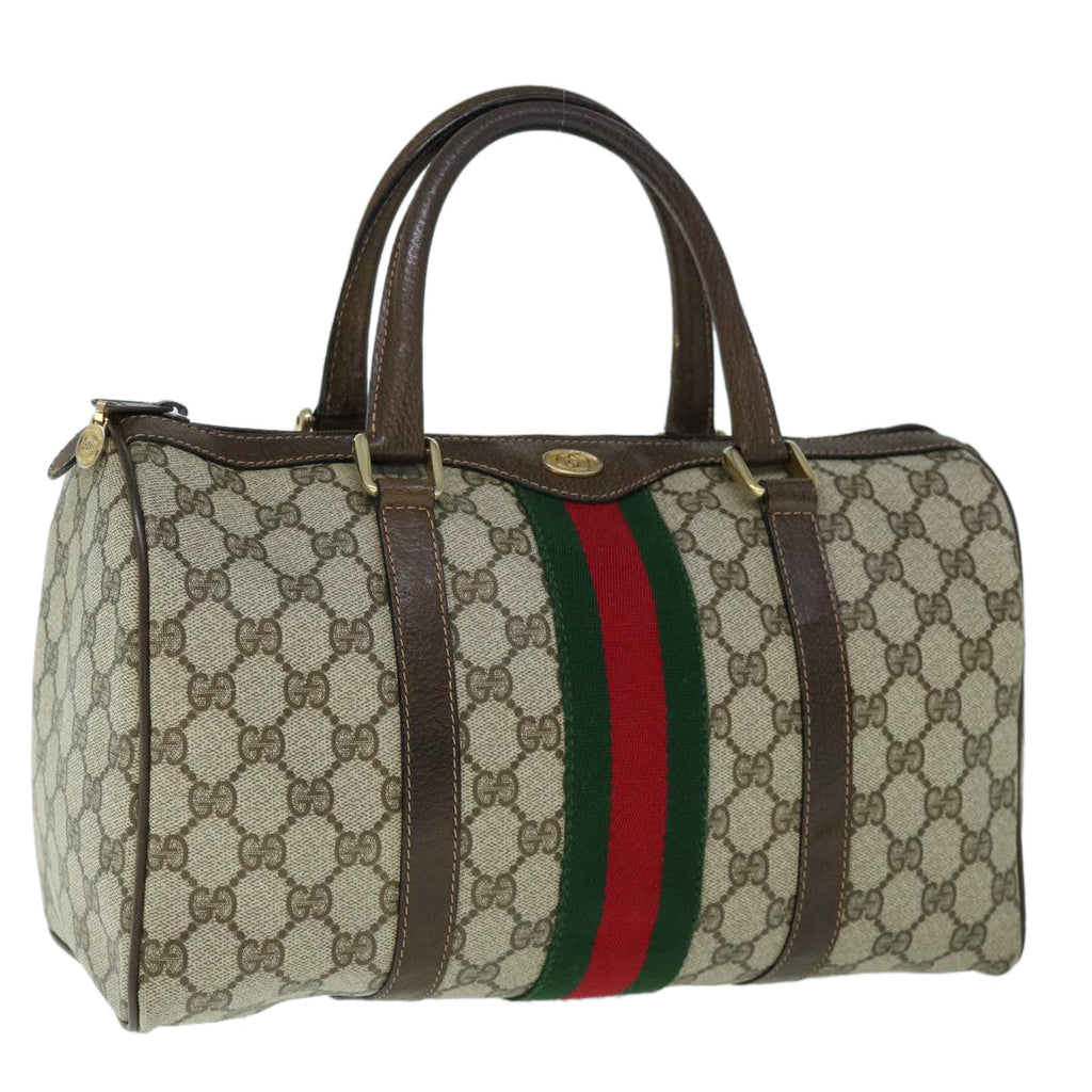 GUCCI GG Canvas Web Sherry Line Boston Bag PVC Beige Green Red yk9774