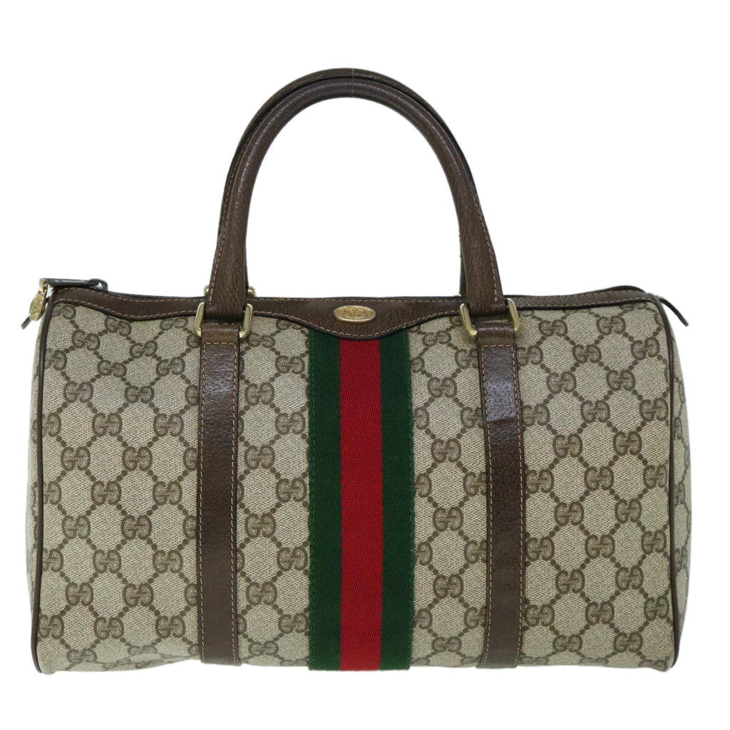 GUCCI GG Canvas Web Sherry Line Boston Bag PVC Beige Green Red yk9774