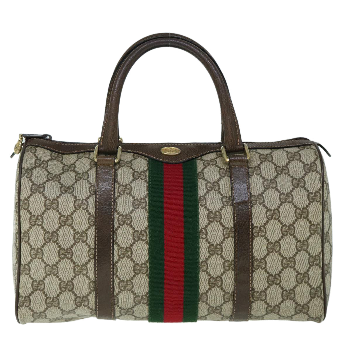 GUCCI GG Canvas Web Sherry Line Boston Bag PVC Beige Green Red yk9774