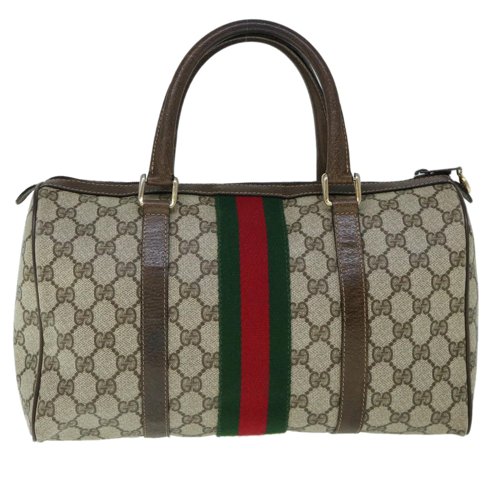 GUCCI GG Canvas Web Sherry Line Boston Bag PVC Beige Green Red yk9774