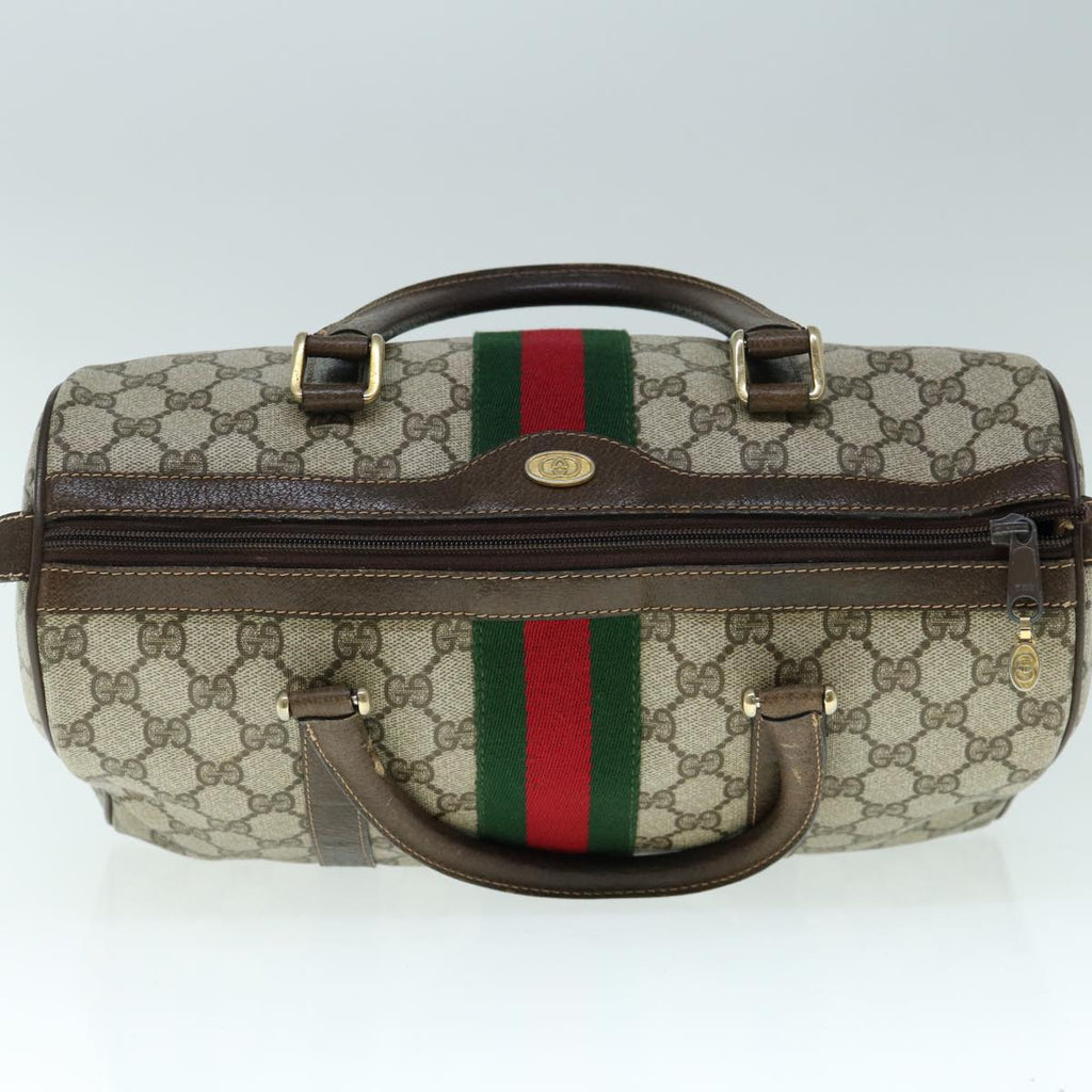 GUCCI GG Canvas Web Sherry Line Boston Bag PVC Beige Green Red yk9774