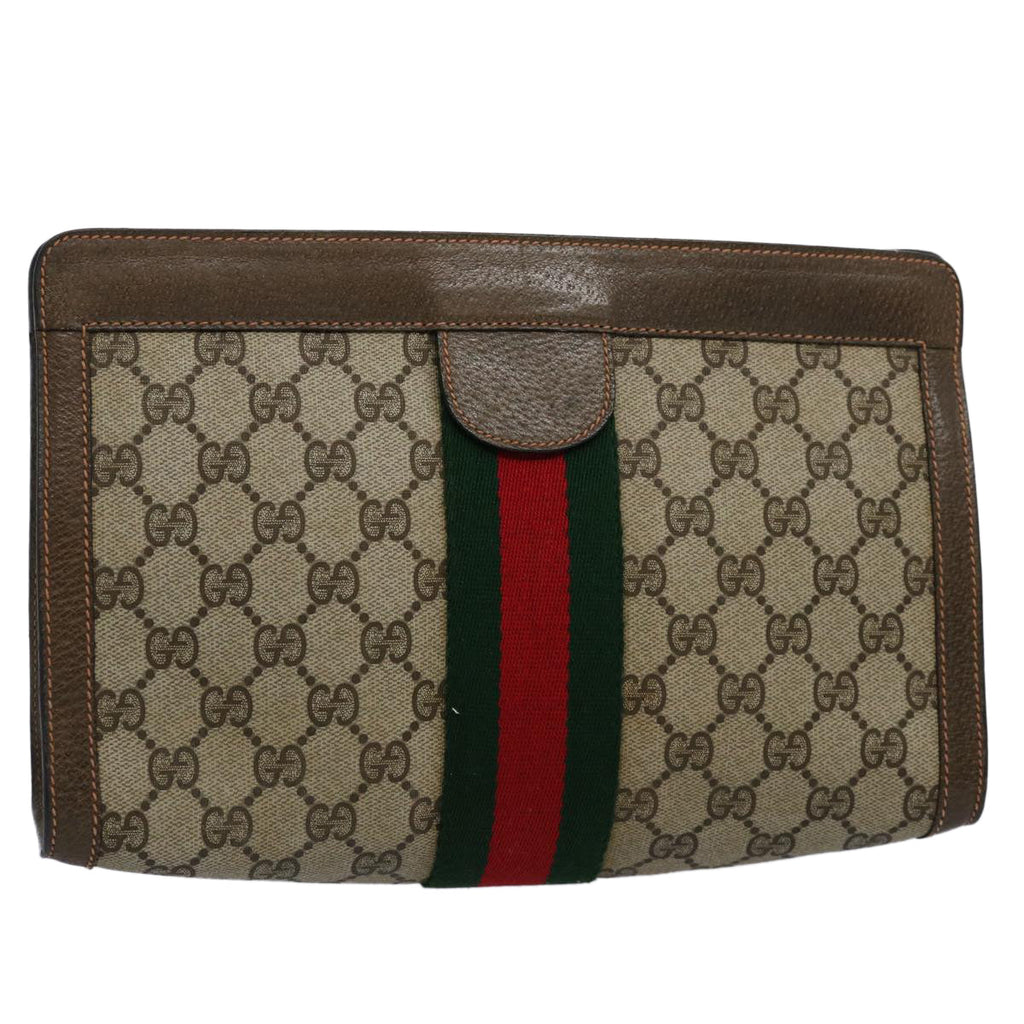 GUCCI GG Supreme Web Sherry Line Clutch Bag Beige Red 89 01 002 yk9803