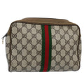 GUCCI GG Supreme Web Sherry Line Clutch Bag Beige Red Green yk9805