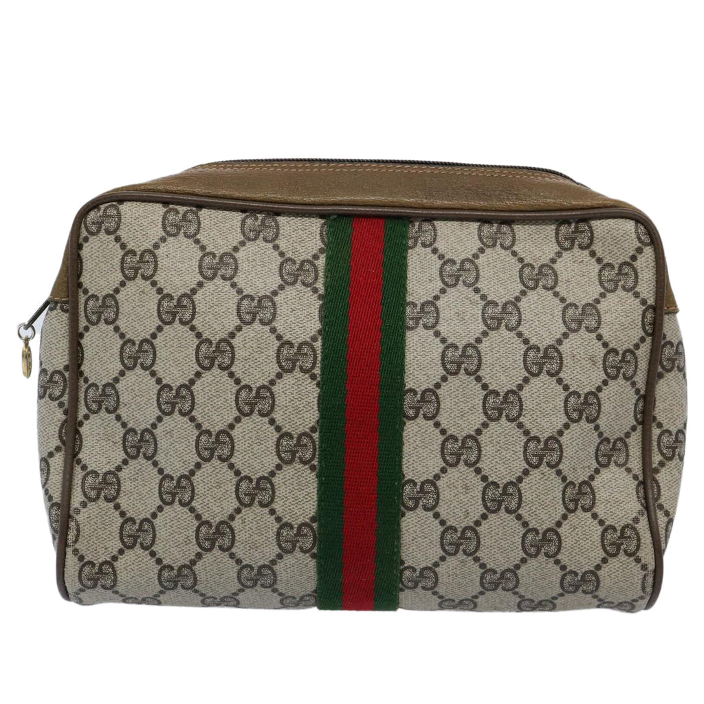 GUCCI GG Supreme Web Sherry Line Clutch Bag Beige Red Green yk9805
