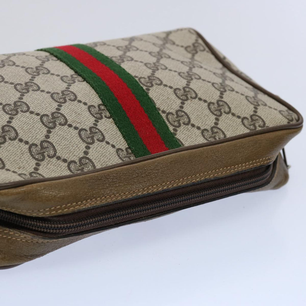 GUCCI GG Supreme Web Sherry Line Clutch Bag Beige Red Green yk9805