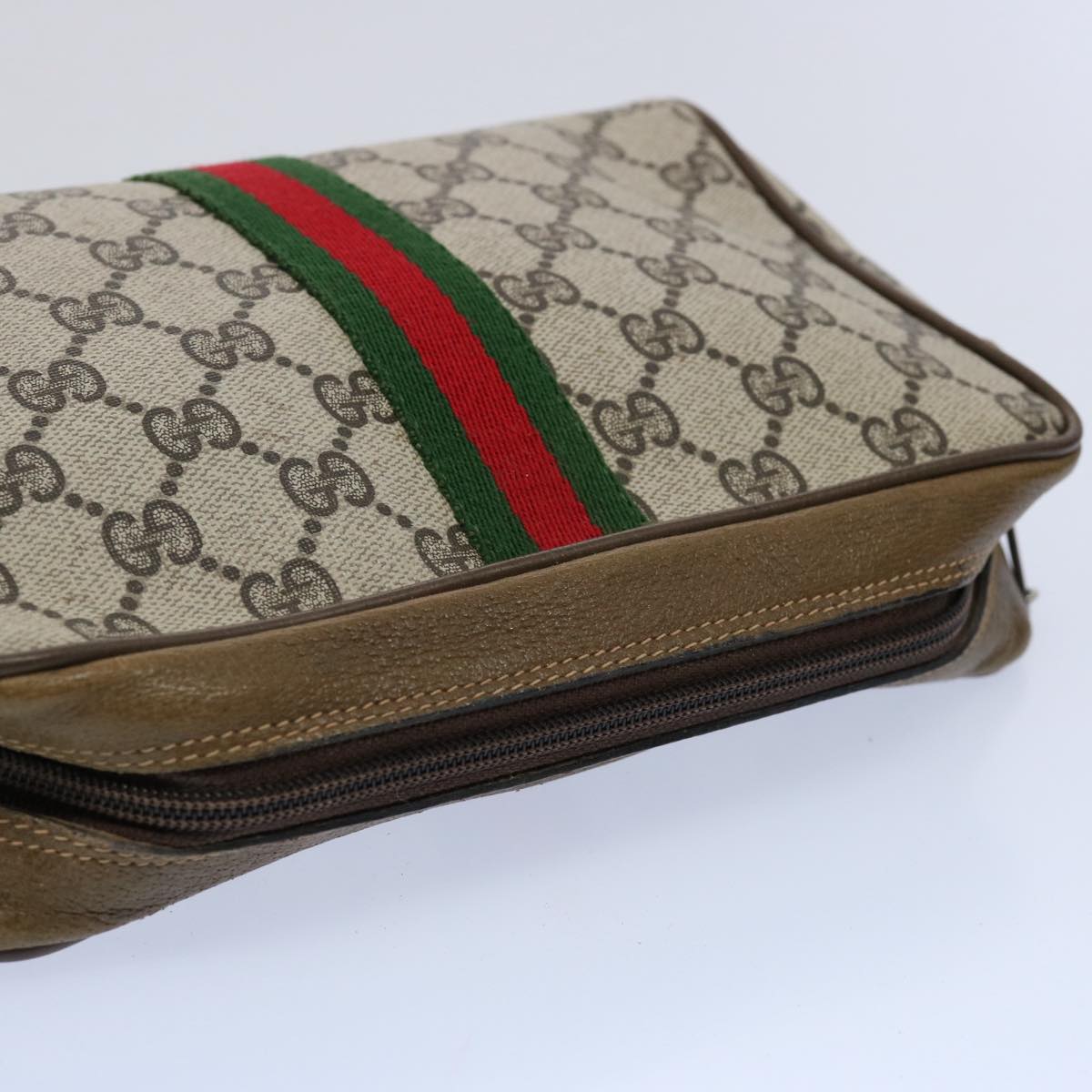GUCCI GG Supreme Web Sherry Line Clutch Bag Beige Red Green yk9805