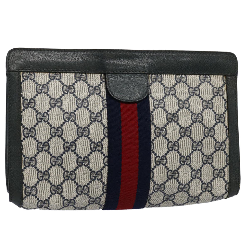 GUCCI GG Supreme Sherry Line Clutch Bag Navy Red 89 01 002 yk9831