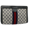GUCCI GG Supreme Sherry Line Clutch Bag Navy Red 89 01 002 yk9831