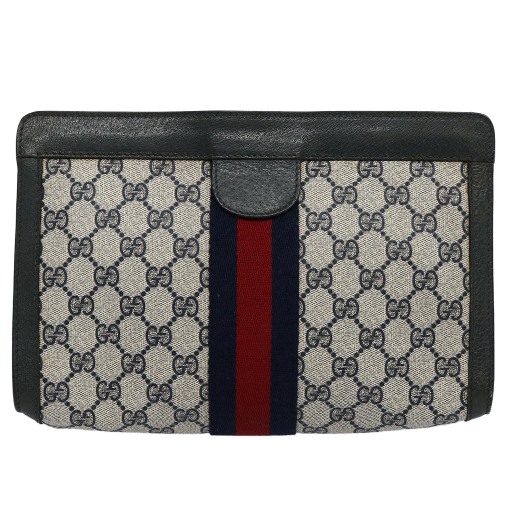 GUCCI GG Supreme Sherry Line Clutch Bag Navy Red 89 01 002 yk9831
